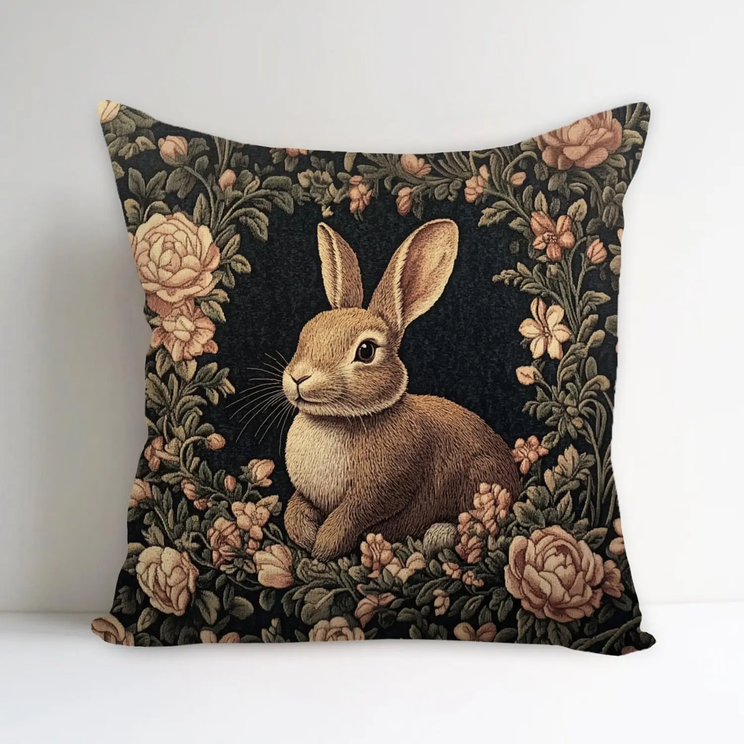 Cottagecore Floral Bunny Rabbit Throw Pillow Cover Cushion Home Decor Botanical Tapestry Print Woodland Gothic Nature Accent Pil