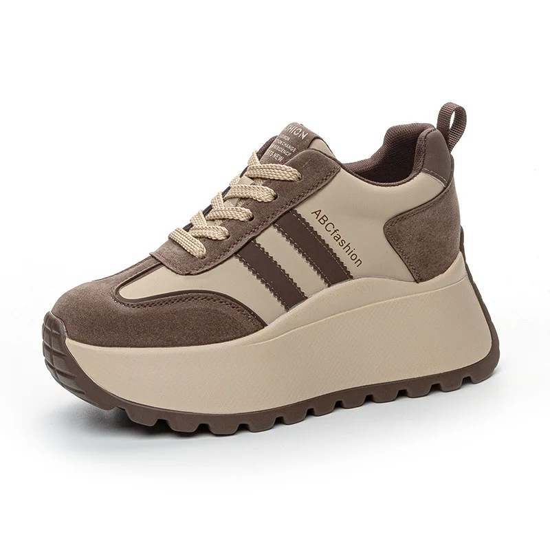 Women's Retro Chunky Sneakers Suede Patchwork Height Increasing Wedge Sole Platform Women's Shoes Casual Walking Sports Shoes