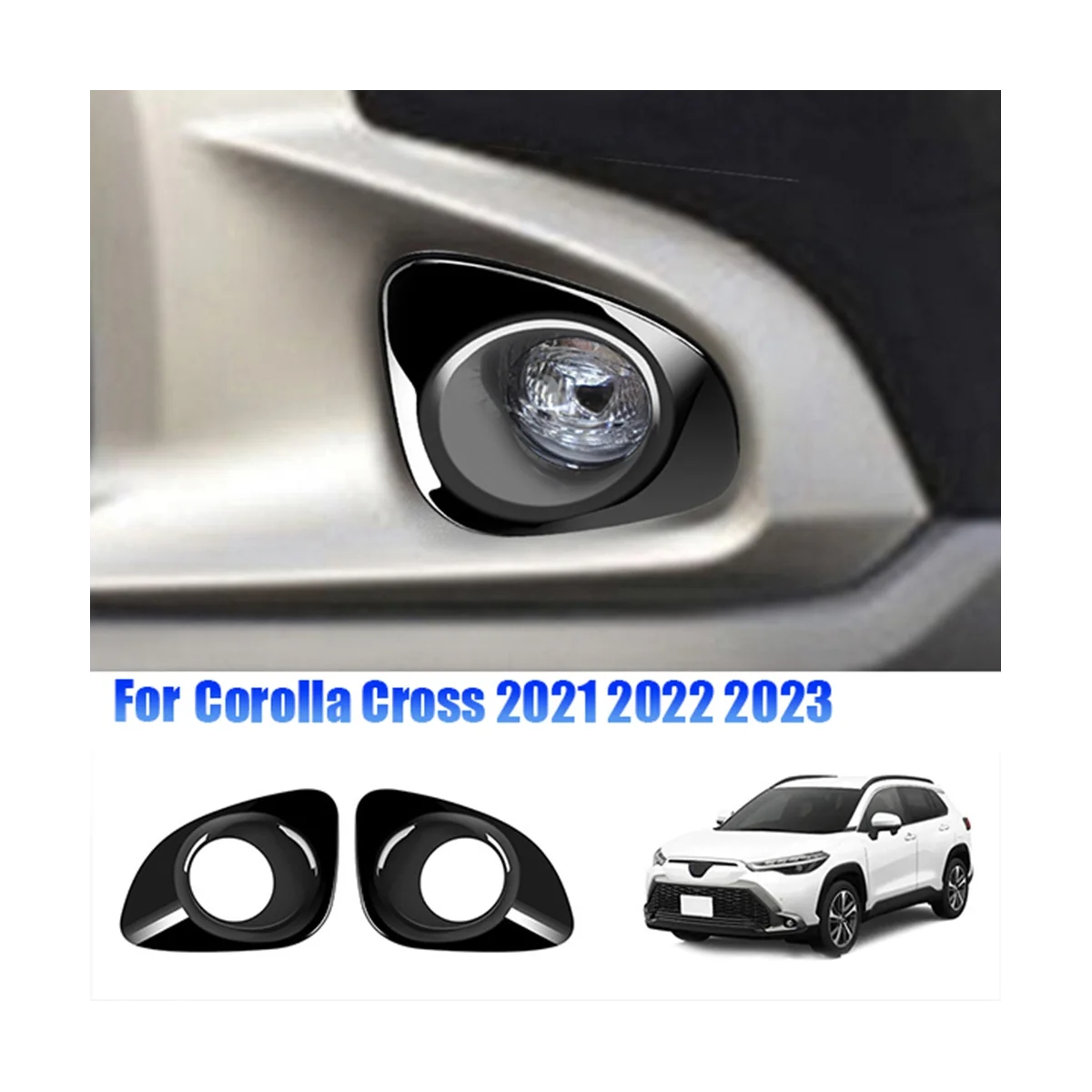 1Pair Glossy Black Front Fog Light Grille Cover Trim for Toyota Corolla Cross 2021-2023 Fog Lamp Bezel Decoration