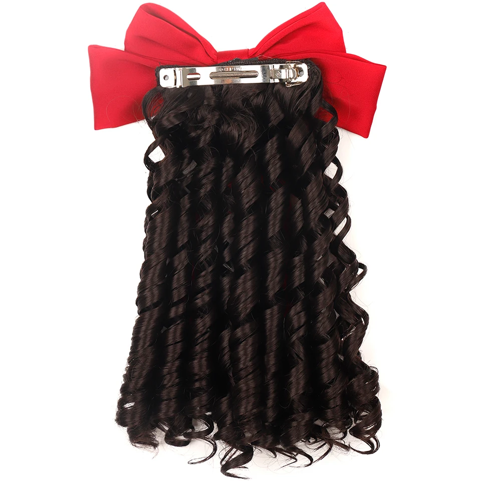 Children\'s Hair Ponytail Clip with Bow Synthetic Black Princess Curly Wig Hairpieces For Kids Evening Party Head Wear Accessorie