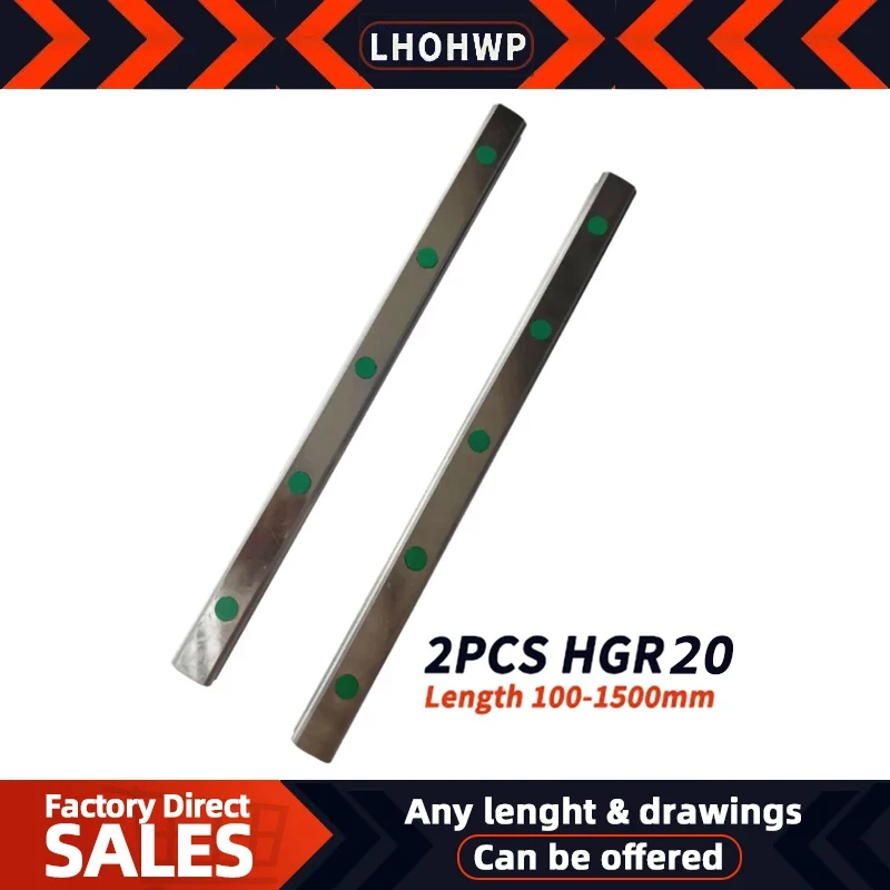 2pc 100 -1500mm HGR20  Square Linear Guide Rail For  Slide Block Carriages HGH15CA HGW15CC  CNC Router Engraving