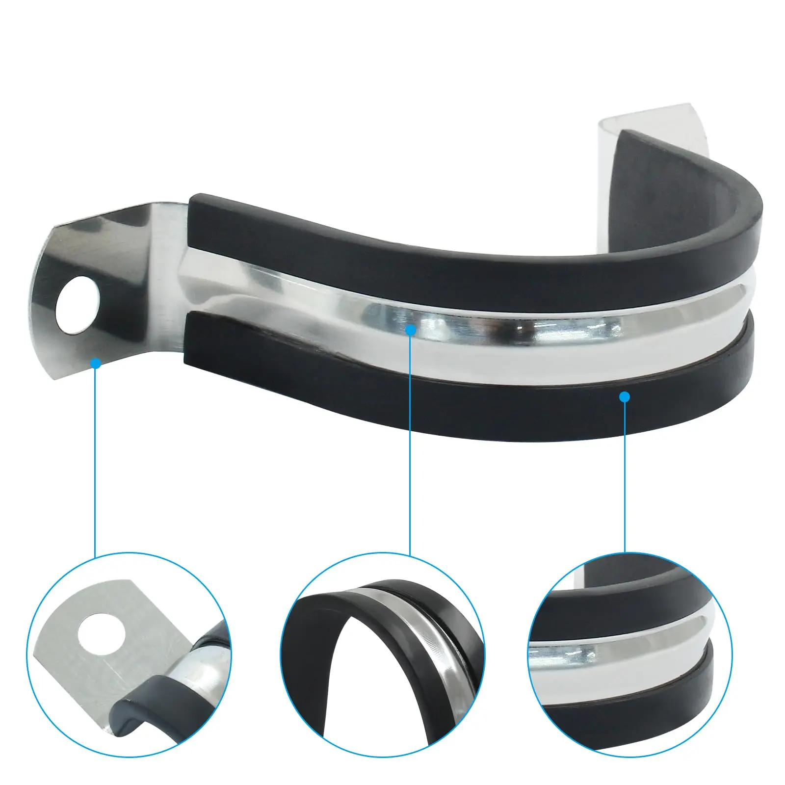 Cable Clamp Rubber Cushioned Insulated Heavy Duty Conduit Pipe Clip Cable Mounting Wire Throat Hoop 6-200mm 304 Stainless Steel