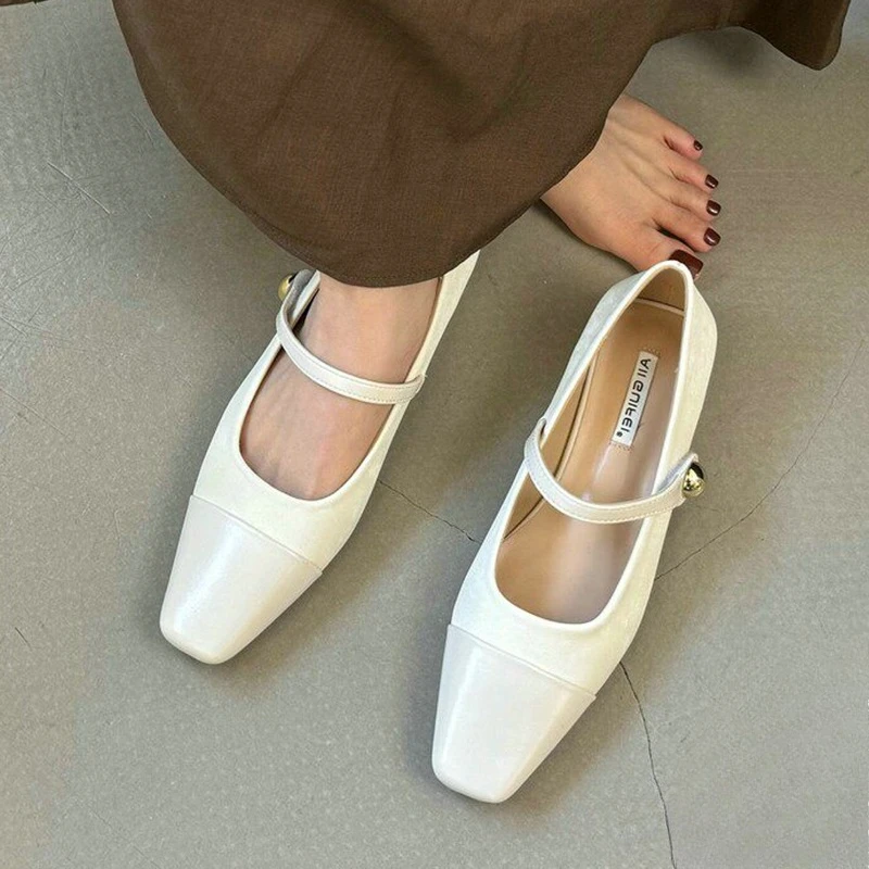 Mary Jane Shoes for Women Elegant Chunky Shoes Dress Designer Shallow Sandals Fashion Low Heels Walking Mujer Zapatillas - view 3