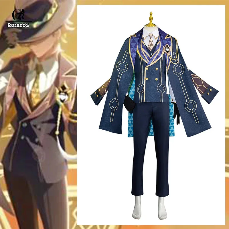 

ROLECOS Game Honkai Star Rail Aventurine Cosplay Costume Ten Stonehearts Aventurine Men Suit Halloween Party Uniform With Hat