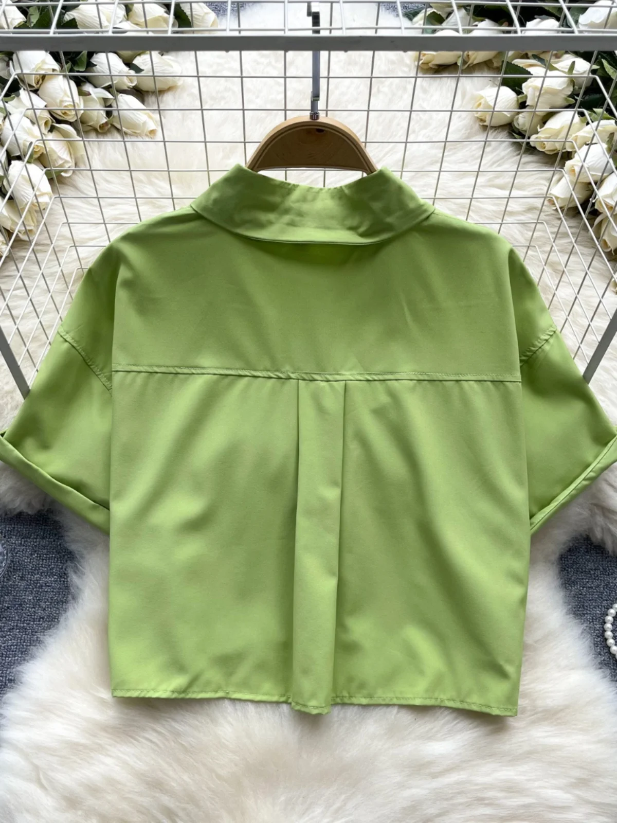 Korean Sle ort Women's irt 2025 Summer New Design Unique Chic Loose Versatile Belly Button Exposure Top Breathable Poly...