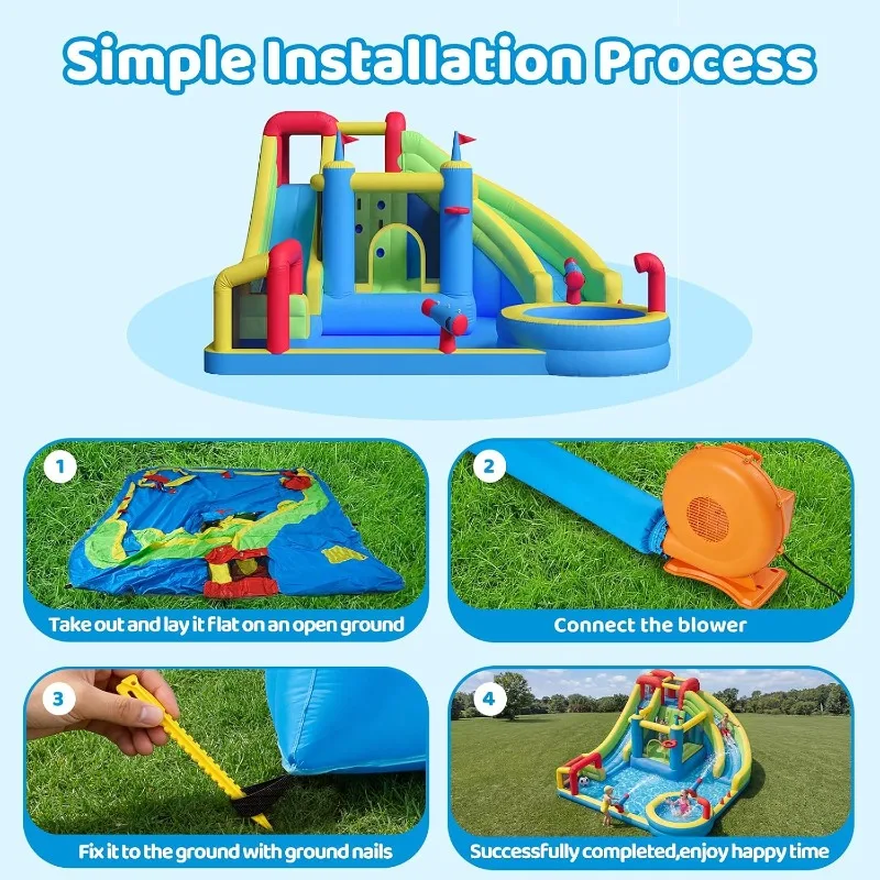 Inflatable Water Slide for Kids Backyard with 750W Blower, Jumping Castle with Water Slide, Water Park Bounce House for Indoor view 5