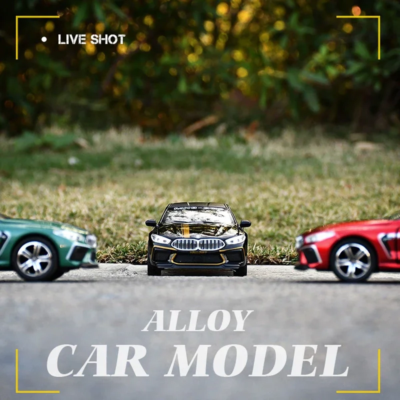 1:32 bmw m8 simulação veículos de metal puxar para trás diecast modelo carro brinquedos carro esporte com luz sonora para crianças presentes moda ornamento