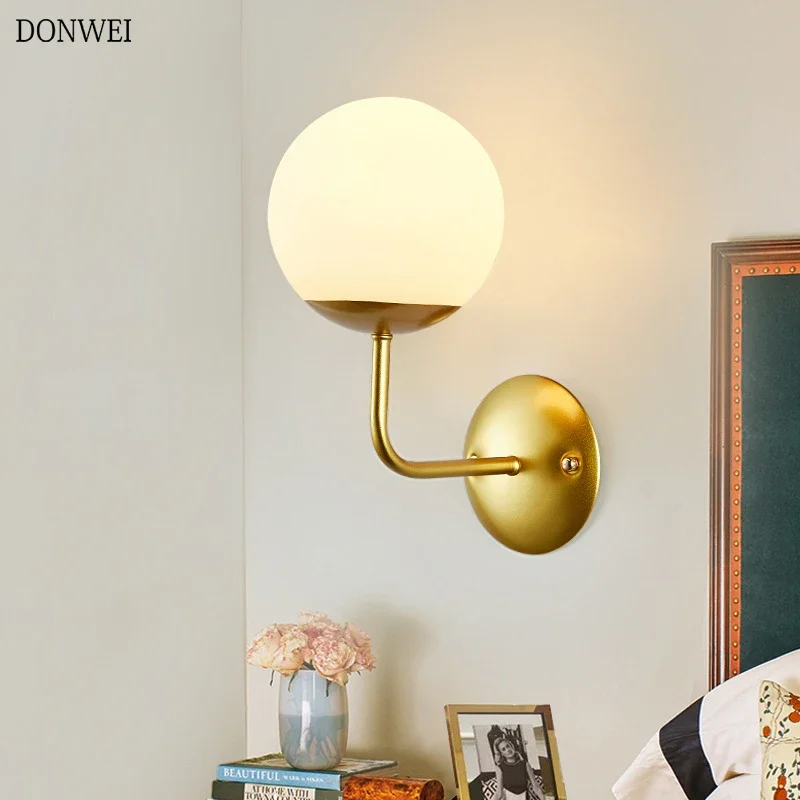 

Nordic Modern E27 LED Wall Lamp Bathroom Bedroom Copper Glass Ball Vintage Wall Light for Living Room Bedroom Corridor AC85-265V