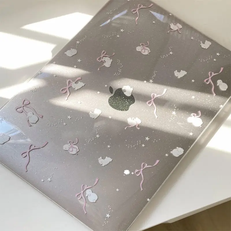 Shining Cute Rabbit Bow New Laptop Case For Macbook 13Neo A3404 Air 13.6 M4 M3 M2 A2681 A3113 A3240 Air13.3 15 Protective Cover