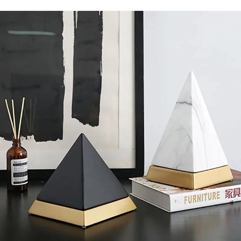 Marble Texture Pyramid Ceramic Statue Desk Decoration Sculpture Modern Crafts Ornaments Room Aesthetic Decor