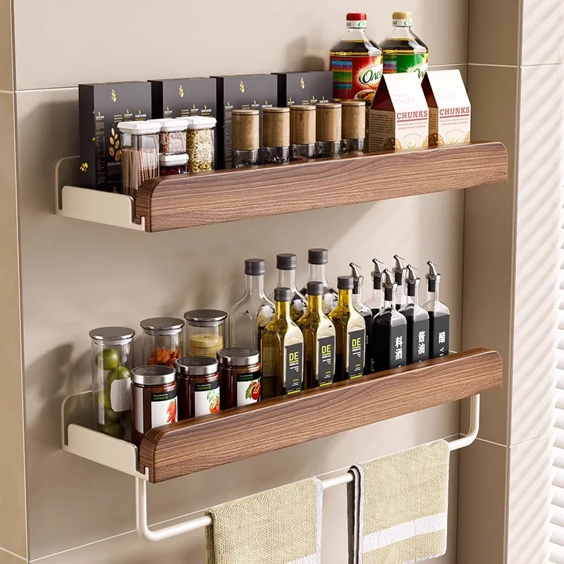 

Wooden Wall Mounted Bathroom Storage Rack Punch-Free Multi-layer Restroom Organizer Shelf