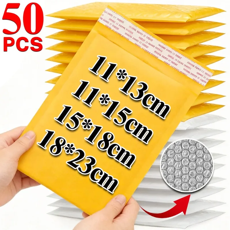 10-50PCS White/Yellow Kraft Bubble Film Mailing Envelope Bag Customizing Lightweight Shipping Protection Bubble Padded Envelopes