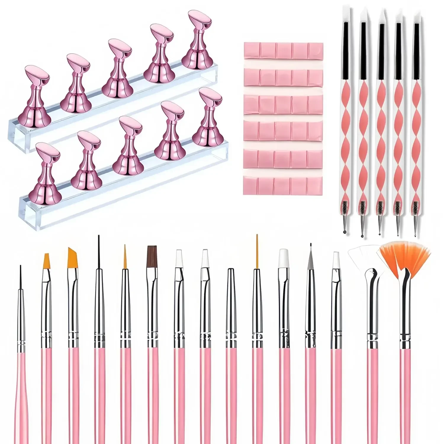 DIY Nail Art Brush Set, including nail painting brushes/double-ended dotting pens/nail practice stand/sticky modeling clay