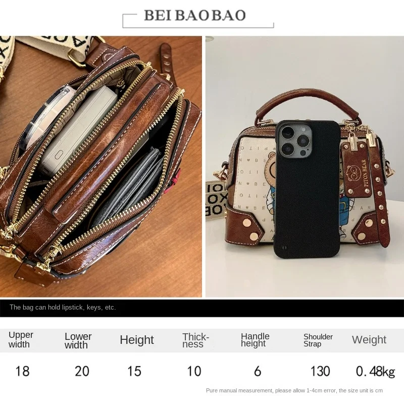 Beibaobao Women\'s Bag 2024 Summer New Bear Pattern Casual Fashion Boston Bag Popular Single Shoulder Bags Female Crossbody Bag