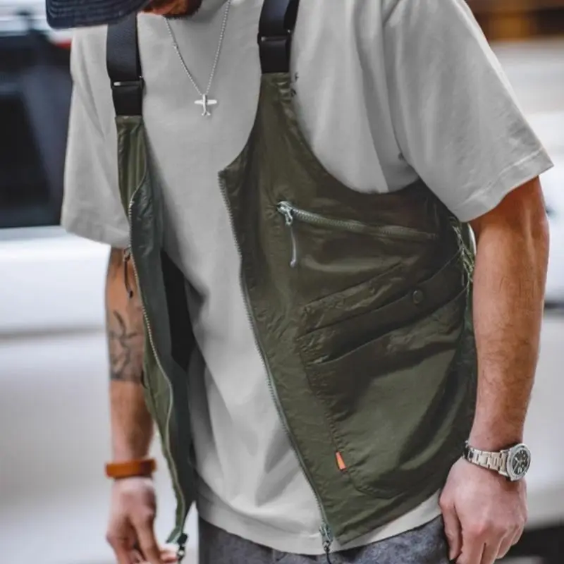 New Men Fashion Multi Pocket Vest Fishing Jacket Functional Dual Purpose Bag Sleeveless Coat Summer Outdoor Suspender Waistcoat
