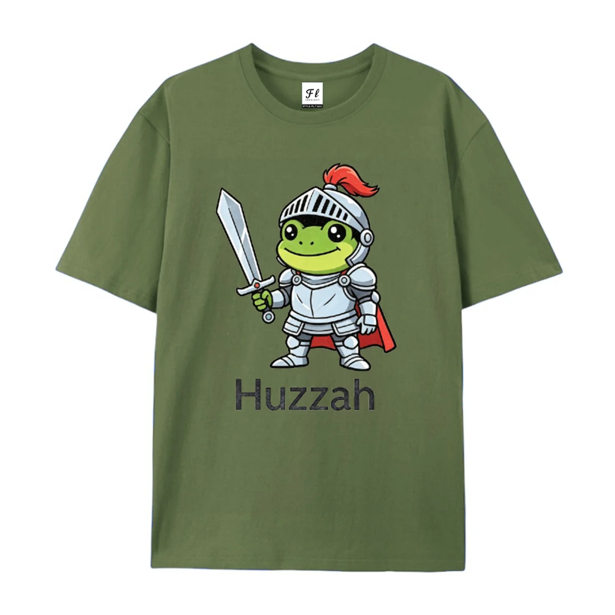 Funny Frog Knight Huzzah Graphic T-Shirt Medieval Armor Sword Print Casual Crew Neck Short Sleeve Tops Novelty Cartoon Tees