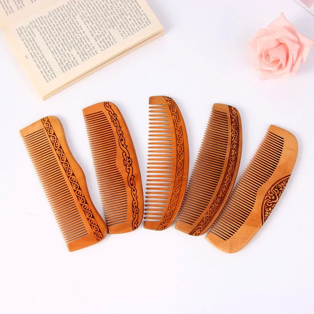 High Quality Head Massage Fine Tooth Hair Styling Tool Beard Comb Peach Wooden Hair Comb