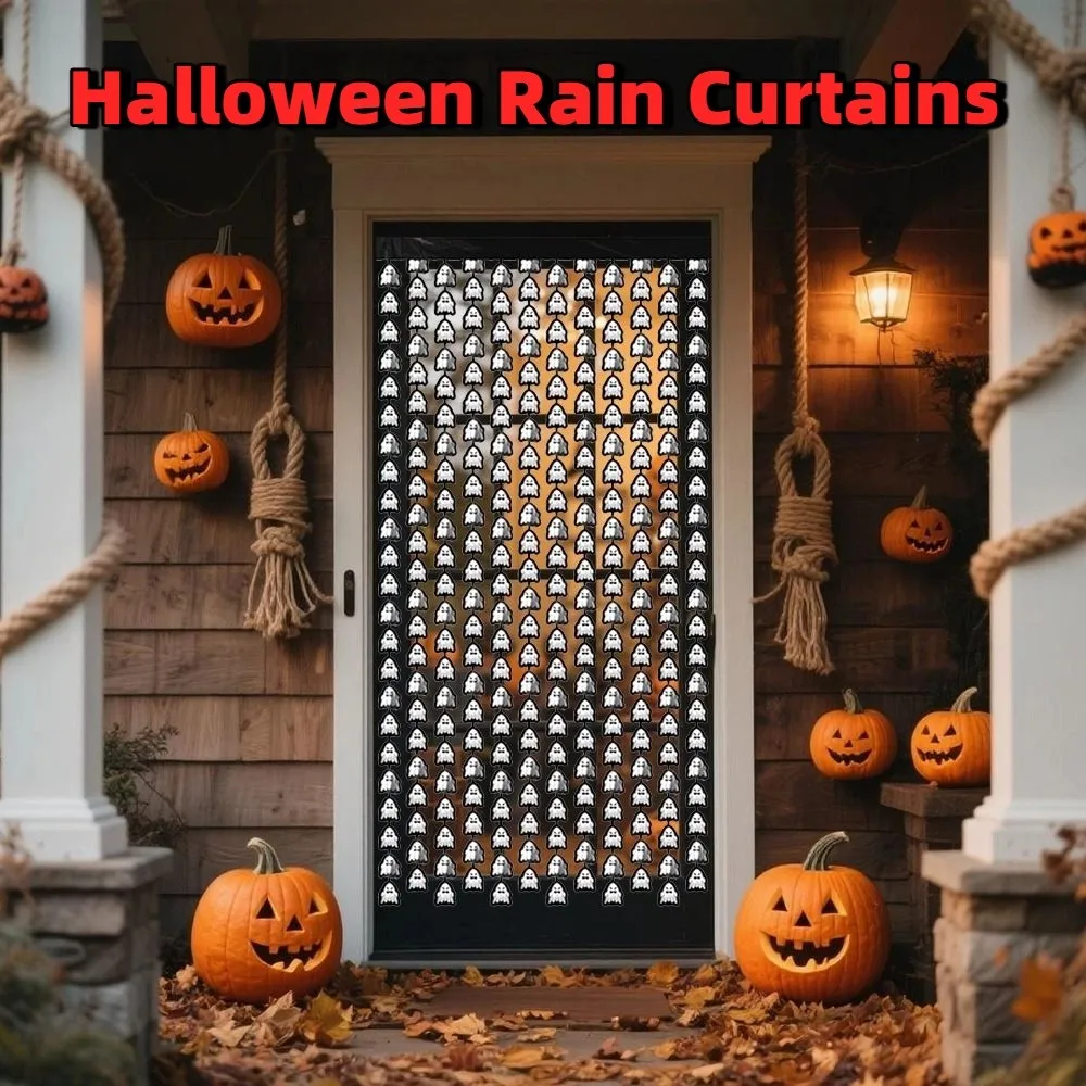 

2Pcs 1X2M Halloween Ghost Rain Curtains Sparkling Creativity Scary Background Wall Tassel Funny Cartoon
