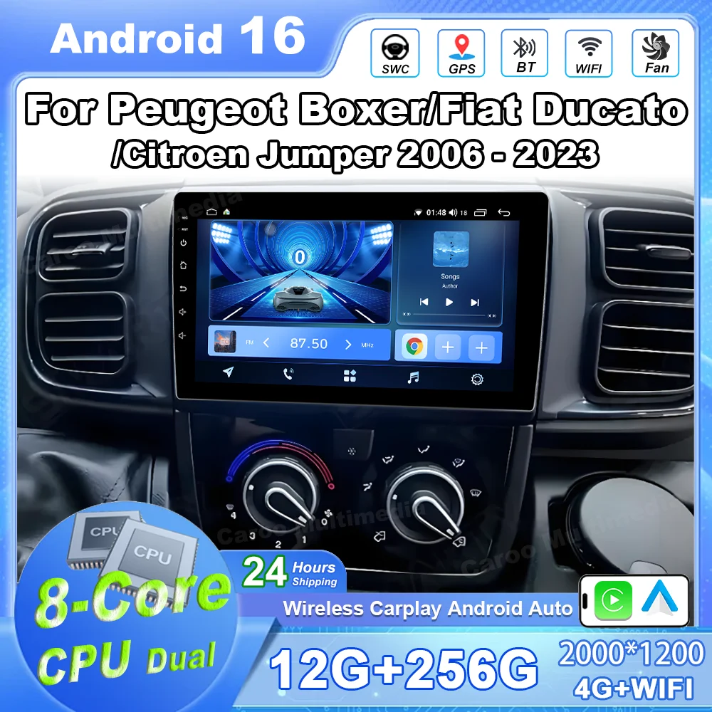 For Peugeot Boxer/Fiat Ducato/Citroen Jumper 2006-2023 Car Radio Stereo Android Auto Multimedia Player GPS Carplay 4G Wifi Video