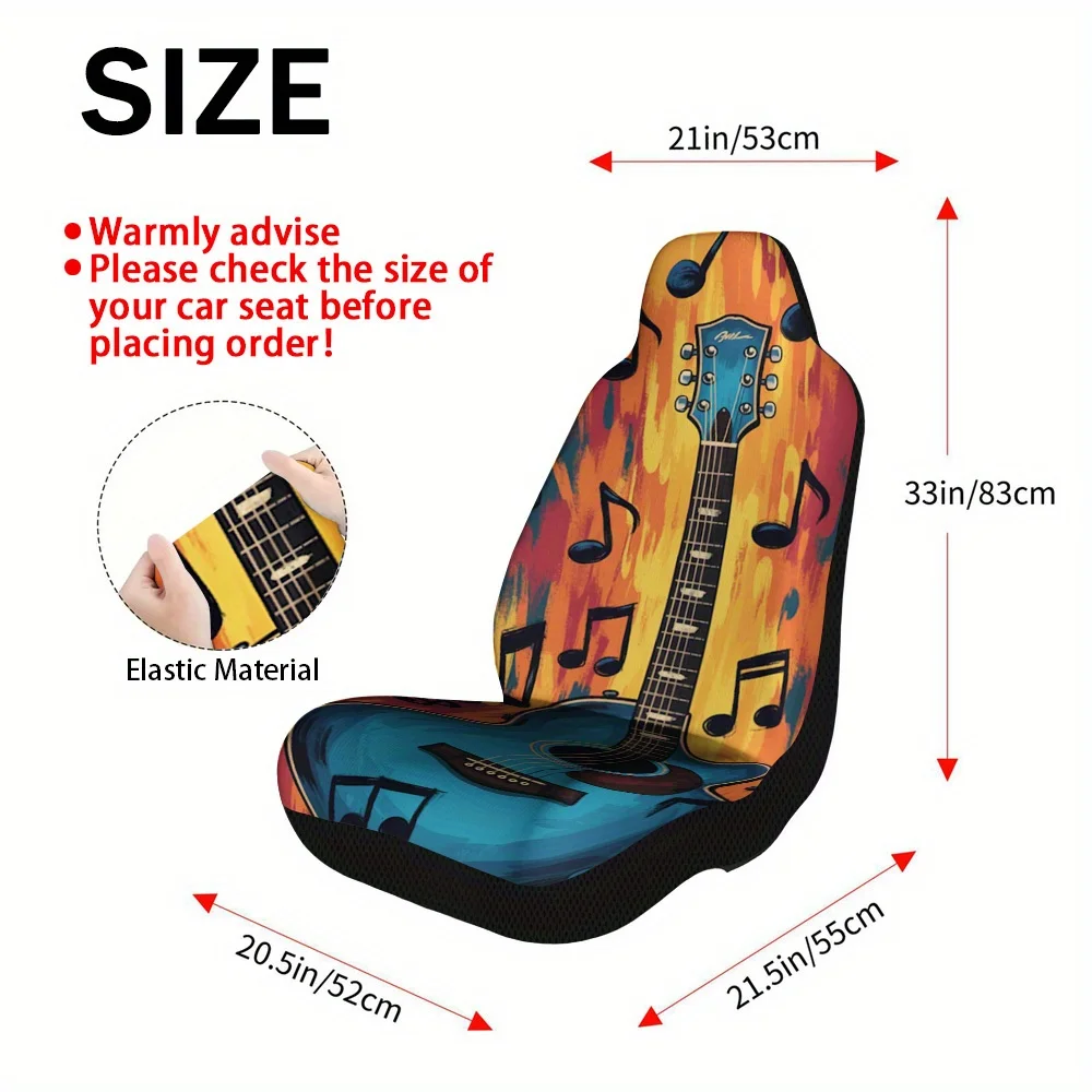 Set Of 2 Guitar Design Car Seat Covers For Music Festival Lovers – Universal Fit For Cars, Suvs, And Sedans, Sturdy And To Insta