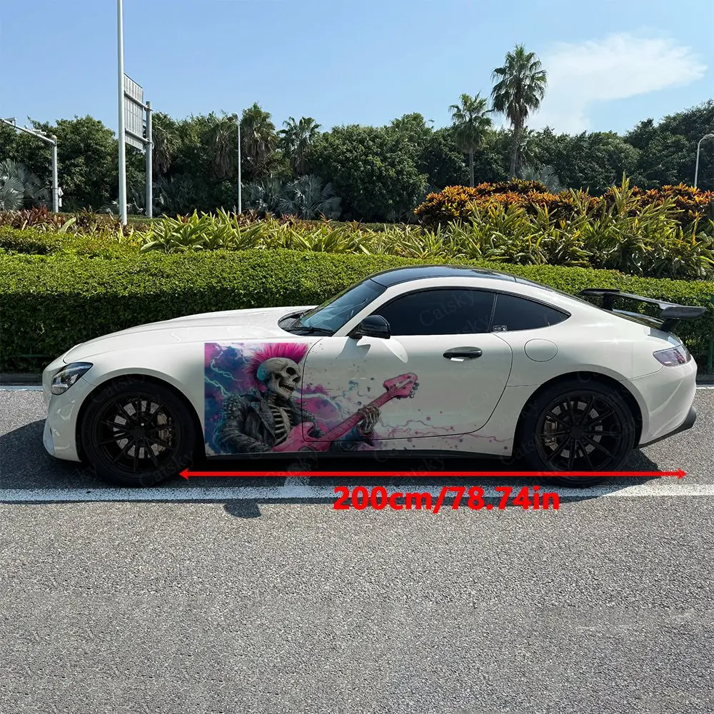 Electric Splatter Punk Skeleton Car Side Wraps, Self-Adhesive PVC Waterproof & Scratch-Resistant Stickers, Car Accessory Gift