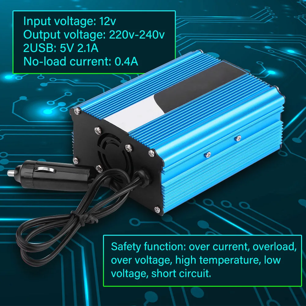 RV Solar Inverter, 500W DC 12V to AC 220V‑240V Peak 600W Car Power Inverter Converter Dual USB Charger Adapter