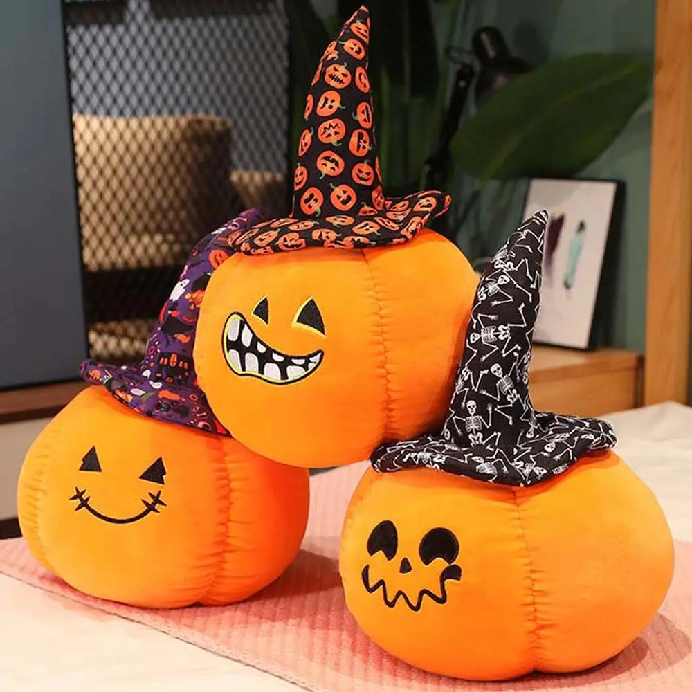 Halloween Pumpkin Plush Doll Horror Wizard Hat Pumpkin Plush Pillow Soft Stuffed Toys Kids Birthday Gift Home Decoration