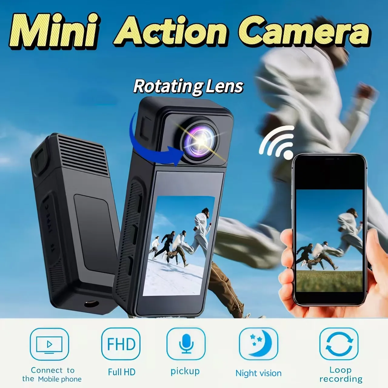 Thumb Action Camera 2.0 Inch IPS Screen 16X Digital Zoom Wearable Pocket Sport Camera for Cycling Travel`