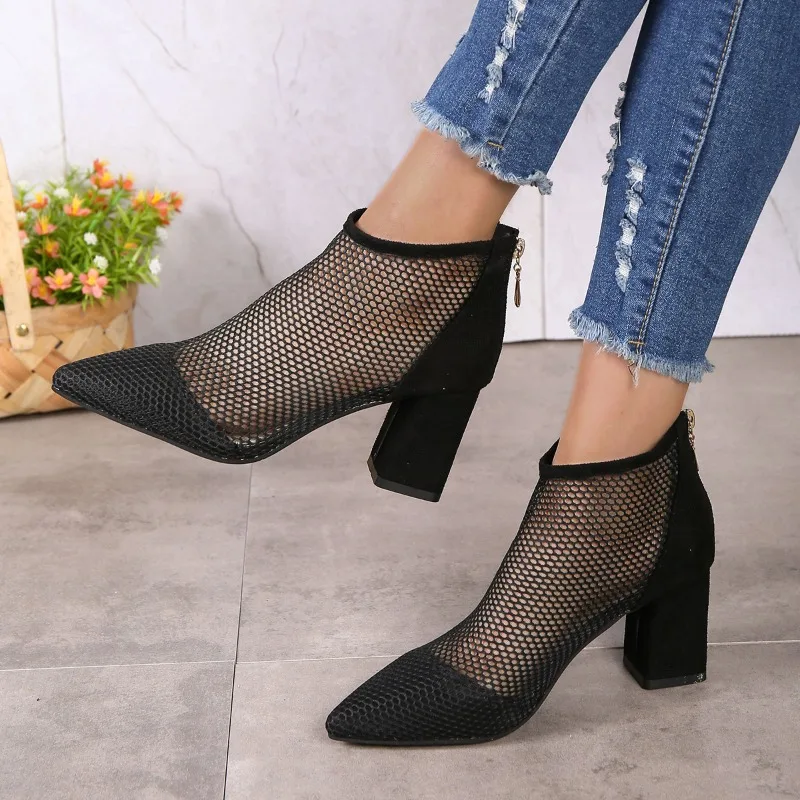 

Новые сексуальные женские босоножки с острым носком на массивном каблуке 2026 года, весенние модные однотонные туфли с вырезами, элегантные вечерние туфли на высоком каблуке