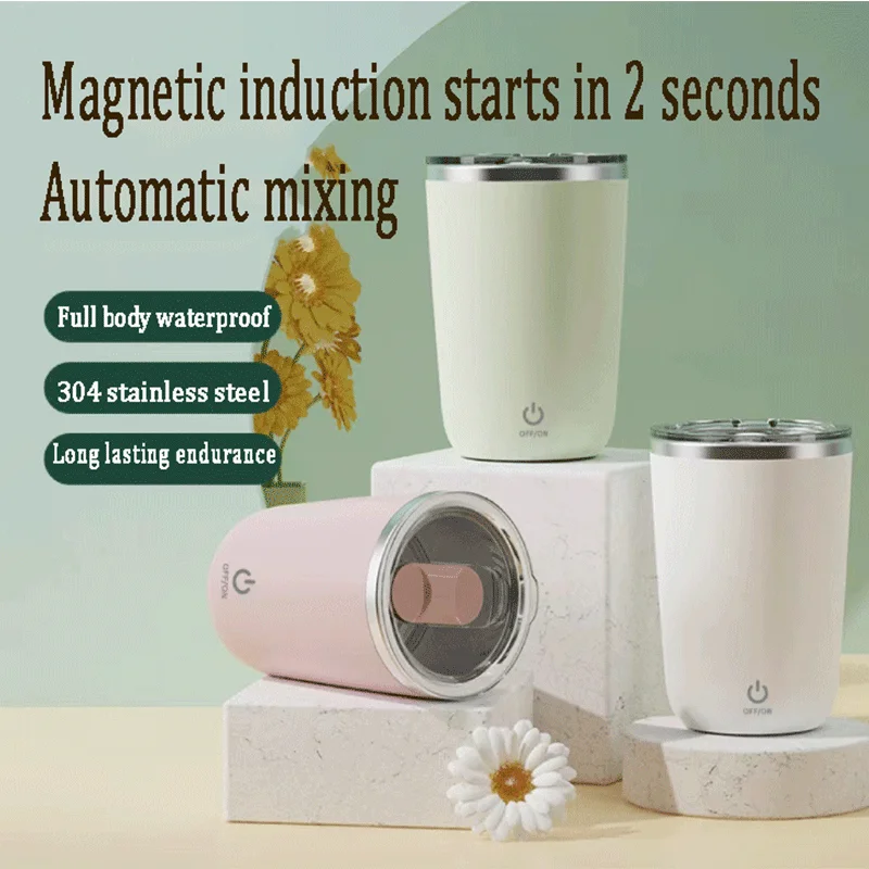 Magnetic Automatic Mixing Cup, 304 Stainless Steel Rechargeable Portable Coffee Cup, Automatic Mixing Stainless Steel Cup