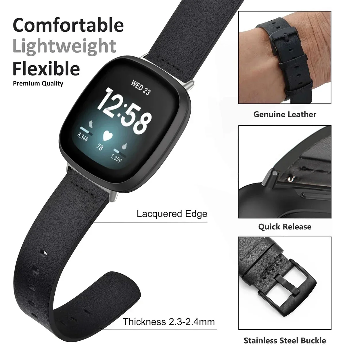 حزام ل Fitbit العكس 2 لايت حلقة من جلد سوار الساعة الذكية ل Fitbit Versa3 4 تحسس كوريا حزام الساعات دبوس مشبك الملحقات