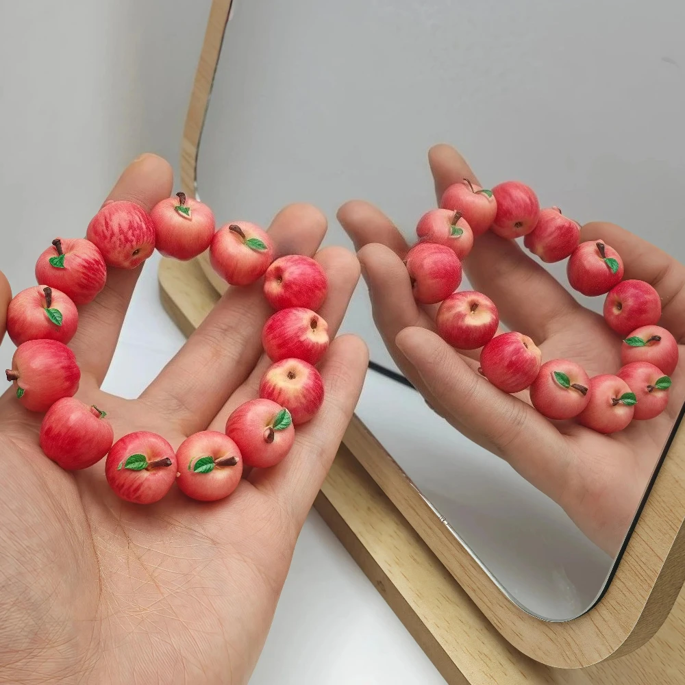 Colorful 3D Apple Beaded Bracelet Y2K Dopamine Whimsical Fruit Jewelry Talisman Teacher Gift Peach Pear Tomato Stretch Bracelet