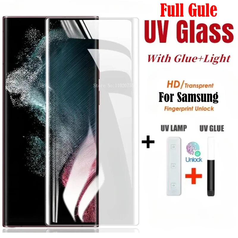 Vetro temperato UV curvo di alta qualità 3D per Samsung Galaxy S23 S22 S21 Ultra Screen Protector per Note 20 Ultra