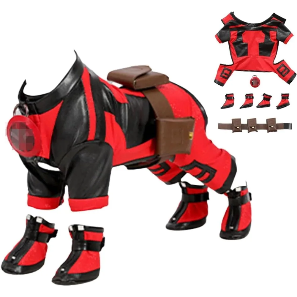 Deluxe Superdog เครื่องแต่งกายสําหรับสุนัข Superhero เครื่องแต่งกายสําหรับสัตว์เลี้ยงคริสต์มาสสุนัขเครื่องแต่งกายชุดเต็ม,Superdog เครื่องแต่งกาย