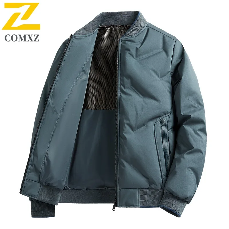 COMXZ Gray Duck Down Stand Collar Down Jacket Men Lapel Fashion Thermal Baseball Collar Casual Down Jacket Mid Age Premium Coat
