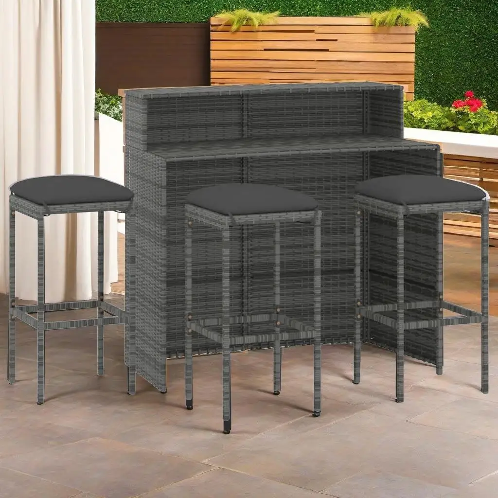 

4-Piece Gray Patio Bar Set with Cushions for Outdoor Relaxation