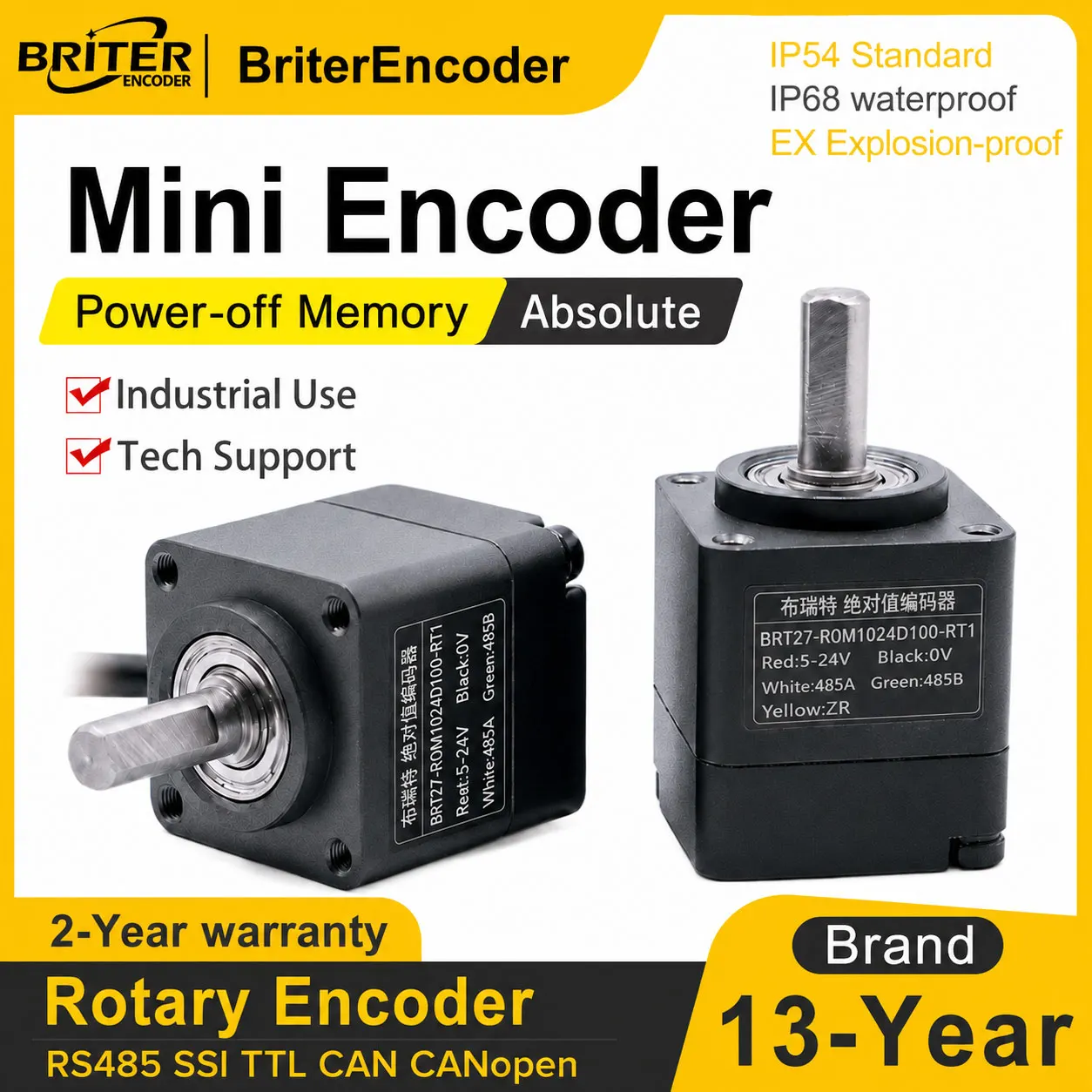 Mini Rotary Encoder Single Multi-turn CAN RS485 Modbus 0-5V 4-20mA Angle Speed Sensor for Automation Lines IP54&IP68