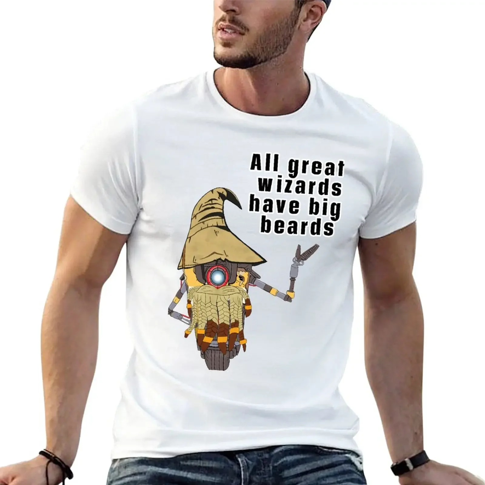 

Claptrap says all great wizards have big beards T-Shirt tops vintage clothes shirts graphic tees Short sleeve tee men