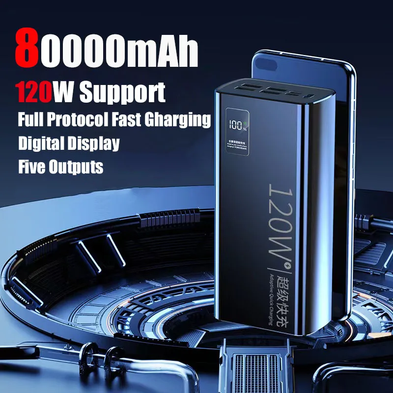 

80000mAh Ultra Large Capacity 120W Portable Fast Charging Power Bank Suitable For Xiaomi iPhone Samsung Huawei