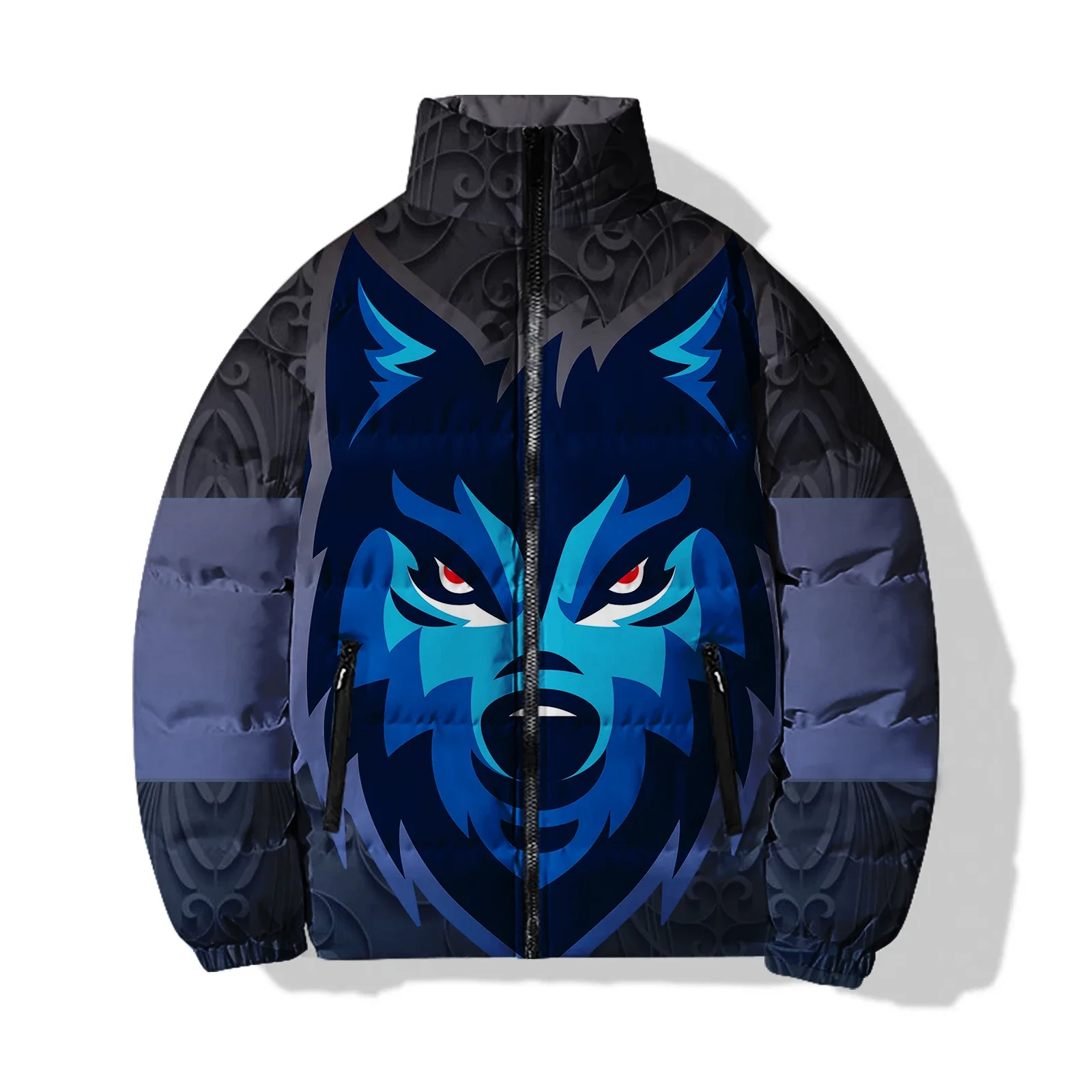 Men\'s Winter Cotton Coat Men\'s Casual Jacket Blue Eyes White Tiger and Black Panther Print Cotton Coat Mens Clothing Jackets Man