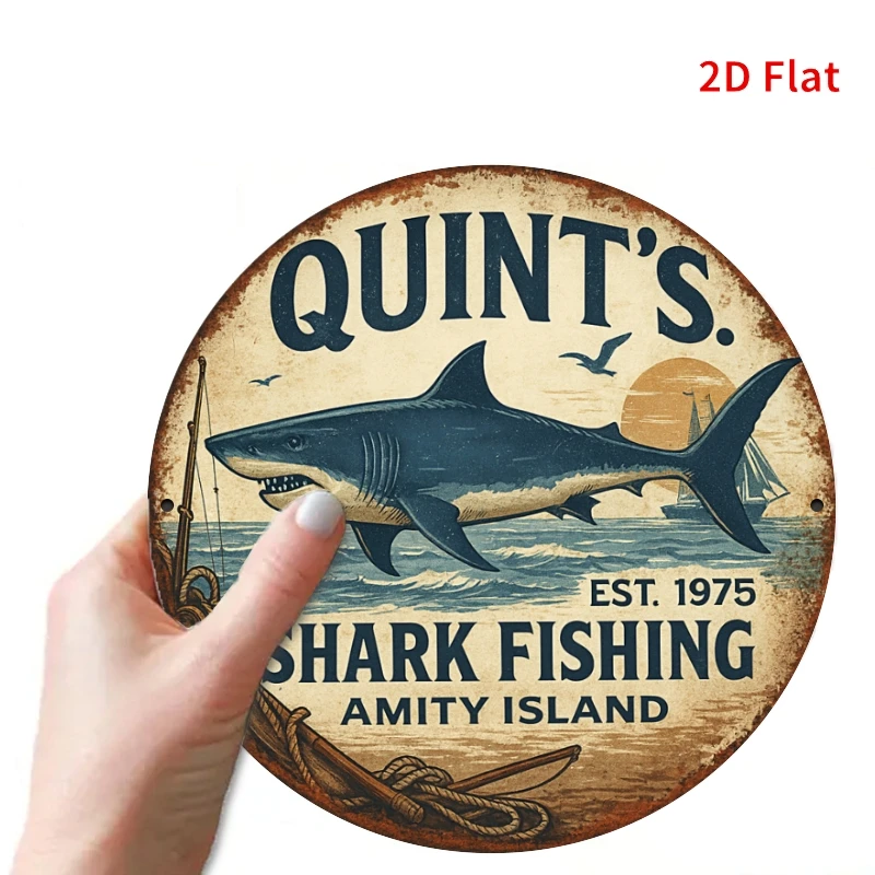 A 7.87X7.87 inch Aluminum Shark Fishing Vintage Metal Sign | Beach House, Man Cave Wall Decor, Fishing Enthusiast Gift, Shark Wa