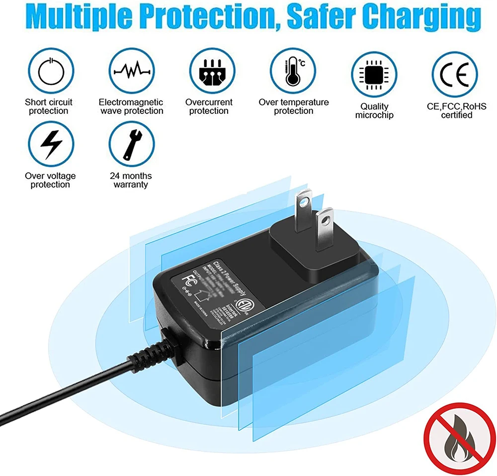 12V 24W AC Adapter Wall Charger, for Christmas Tree LED Strip Light Security CCTV Camera Yamaha Keyboard, with On Off Switch.