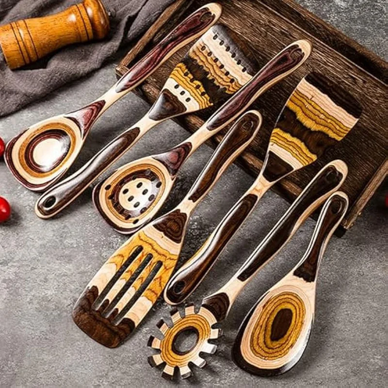 Conjunto De Utensílios De Madeira Para Cozinhar, Colher De Madeira, Utensílio, Durável, Ecológico, Kaykawood, 7Pcs