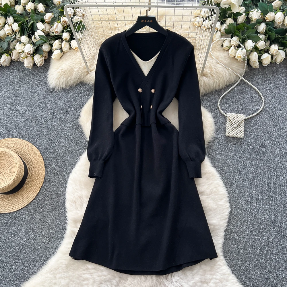 

Шикарный винтажный лоскутный сарафан с длинными рукавами, элегантный сказочный корейский модный осенне-зимний сарафан, женская одежда