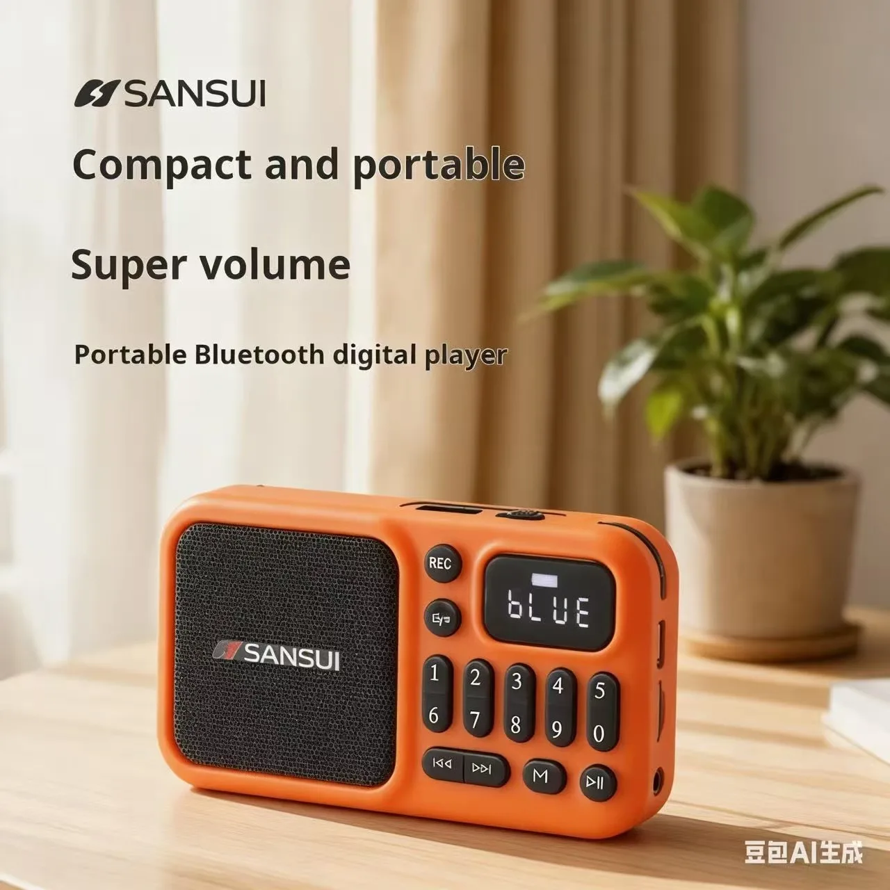 Práctico Mini Altavoz Inalámbrico Bluetooth Digital SANSUI F66 con Función de Radio FM, Reproductor de Tarjetas USB/TF, Walkman Compacto y Conveniente