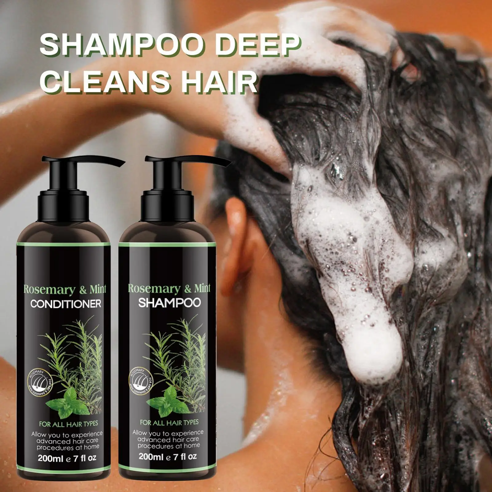 

2PCS Rosemary Mint Strengthening Shampoo and Conditioner Set Anti-Frizz Conditioner Rosemary Deep Cleansing Nourishing Shampoo