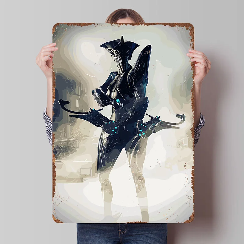 Warframe Tinplate Poster Customized Wall Art Retro Vintage Metal Signs for Fans Gaming Decoration Room Bathroom Decor House Home