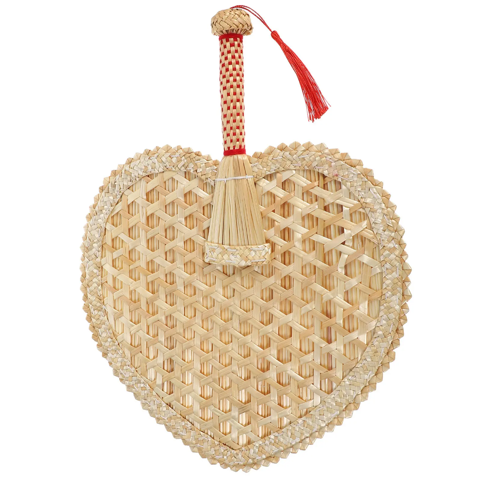 Wheat Straw Handheld Fan Heart Shape Traditional Chinese Rustic Summer Cooling Portable Wedding Decoration