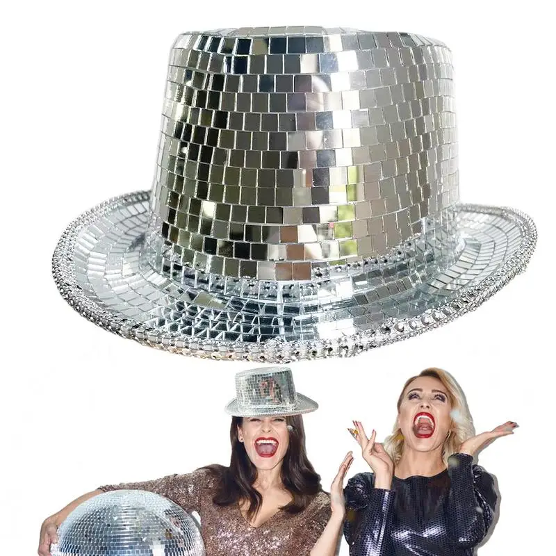 Disco Cowgirl Hat Disco Mirrored Sun Hat Retro Disco Unisex Costume Sparkly Top Hat Dress Up Accessories For Adults