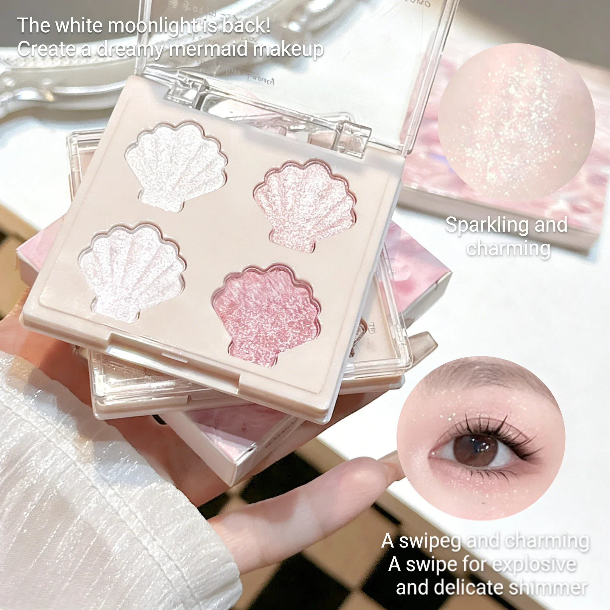 Shimmering Star Shell 9-Color Eyeshadow Palette Mermaid Sparkle Glitter Highlighter Eye Makeup for Graduation Party Glam